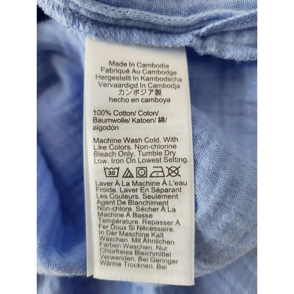 NWT J. Crew Short-Sleeve Gauze Popover Dress 100 % Cotton Blue S *Flaw